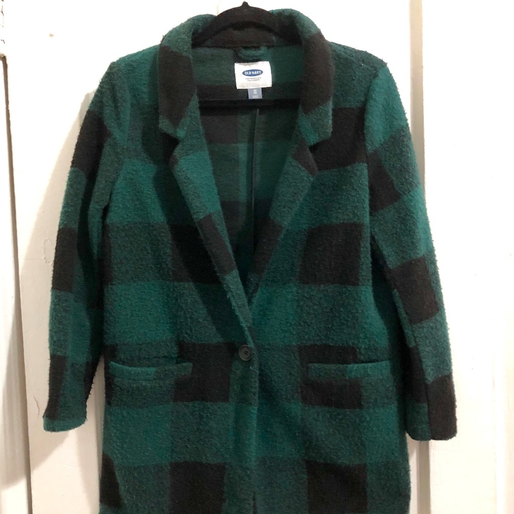 Green buffalo plaid fleece jacket small